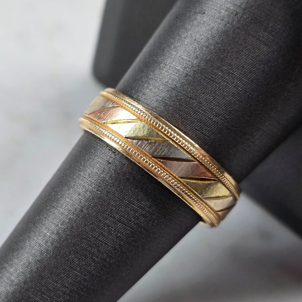 Mens Vintage Estate 14k Mixed Gold Artcarved Wedding Band Ring 5.6g E3940